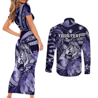 Personalised Maori Romantic Valentine Couples Matching Short Sleeve Bodycon Dress and Long Sleeve Button Shirt The Hongi Kiss Purple Galaxy