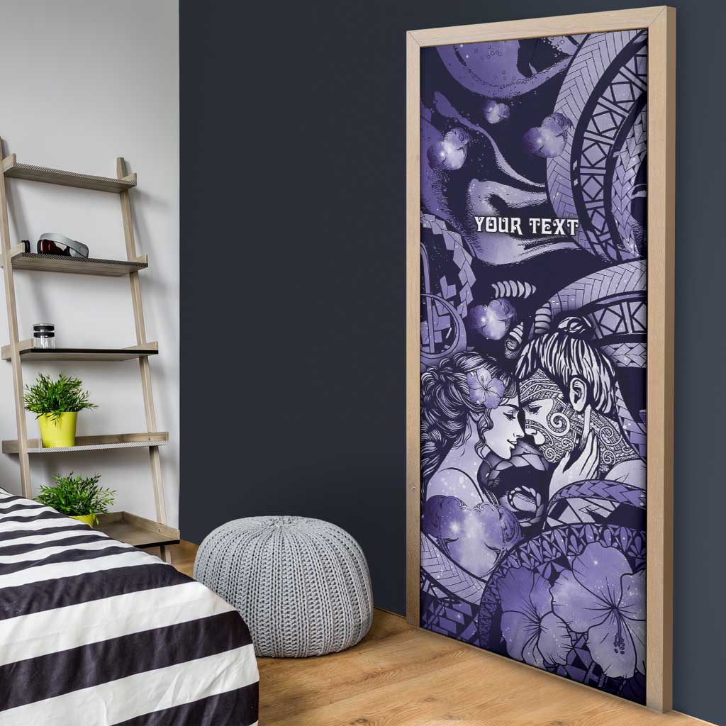 Personalised Maori Romantic Valentine Door Cover The Hongi Kiss Purple Galaxy