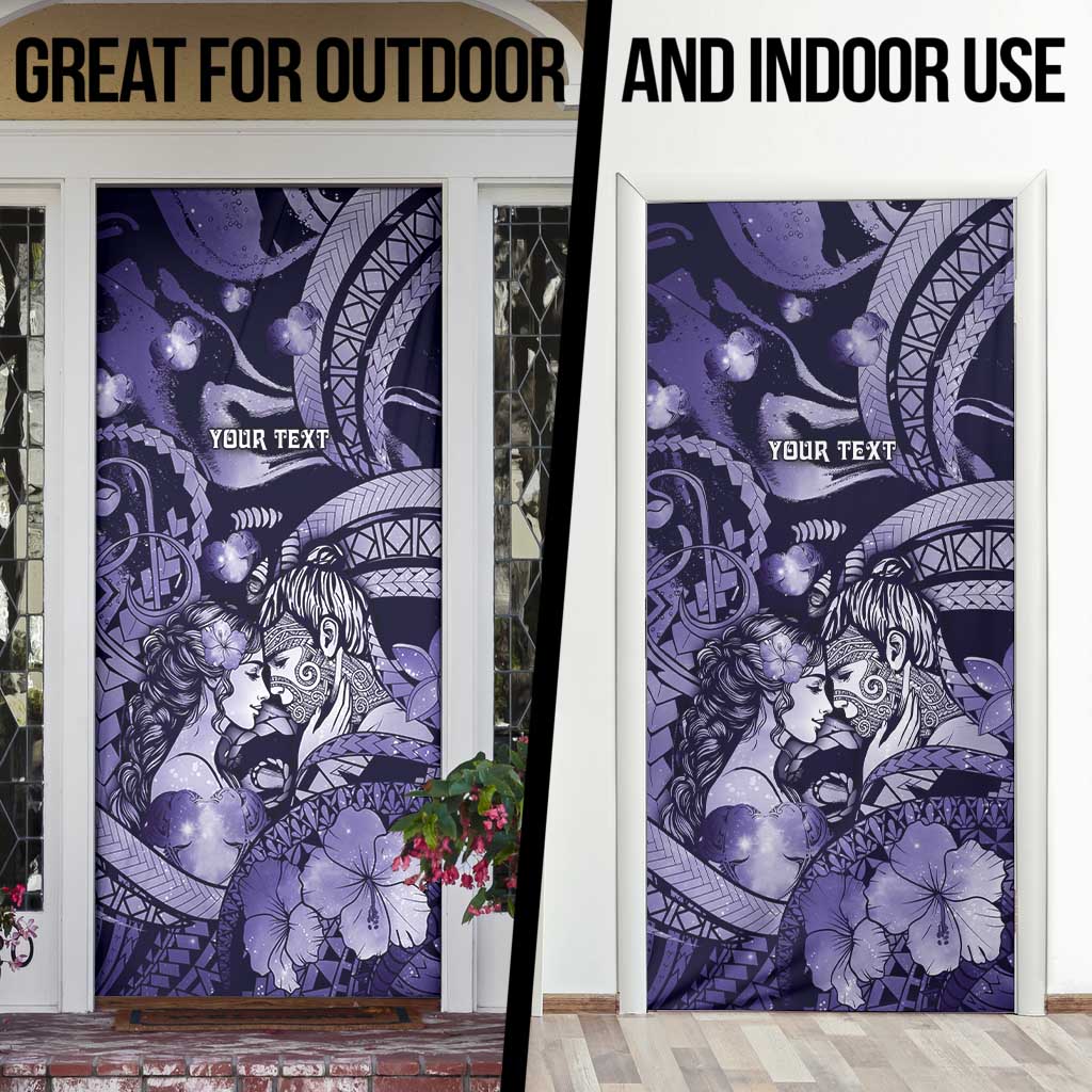 Personalised Maori Romantic Valentine Door Cover The Hongi Kiss Purple Galaxy