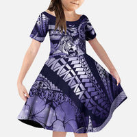 Personalised Maori Romantic Valentine Family Matching Short Sleeve Bodycon Dress and Hawaiian Shirt The Hongi Kiss Purple Galaxy