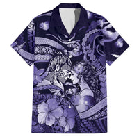 Personalised Maori Romantic Valentine Family Matching Short Sleeve Bodycon Dress and Hawaiian Shirt The Hongi Kiss Purple Galaxy