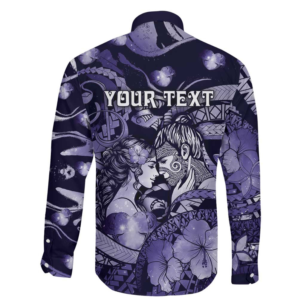 Personalised Maori Romantic Valentine Family Matching Short Sleeve Bodycon Dress and Hawaiian Shirt The Hongi Kiss Purple Galaxy
