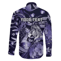 Personalised Maori Romantic Valentine Family Matching Short Sleeve Bodycon Dress and Hawaiian Shirt The Hongi Kiss Purple Galaxy