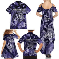 Personalised Maori Romantic Valentine Family Matching Summer Maxi Dress and Hawaiian Shirt The Hongi Kiss Purple Galaxy