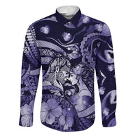 Personalised Maori Romantic Valentine Family Matching Summer Maxi Dress and Hawaiian Shirt The Hongi Kiss Purple Galaxy