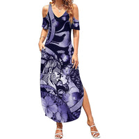 Personalised Maori Romantic Valentine Family Matching Summer Maxi Dress and Hawaiian Shirt The Hongi Kiss Purple Galaxy