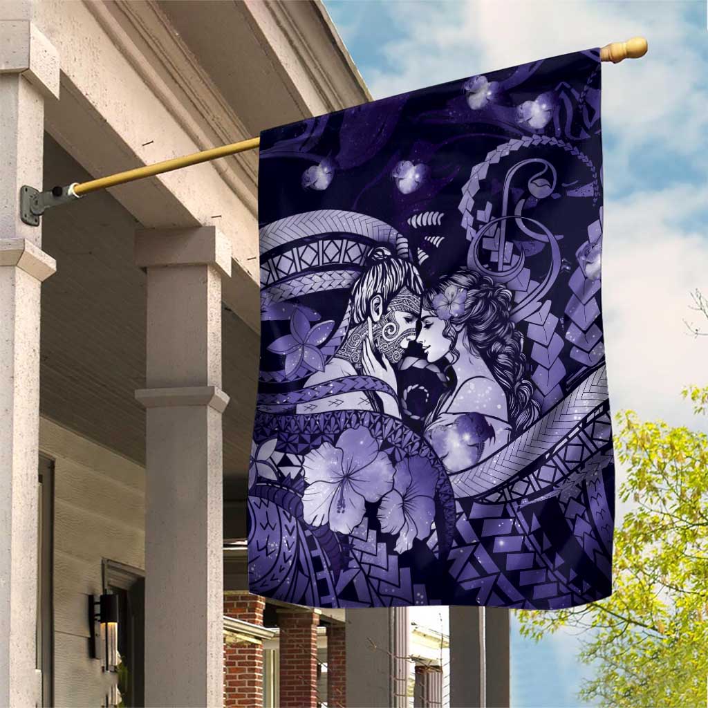 Maori Romantic Valentine Garden Flag The Hongi Kiss Purple Galaxy