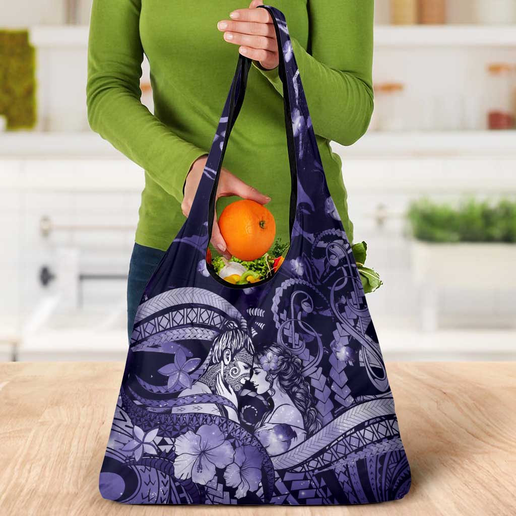 Maori Romantic Valentine Grocery Bag The Hongi Kiss Purple Galaxy