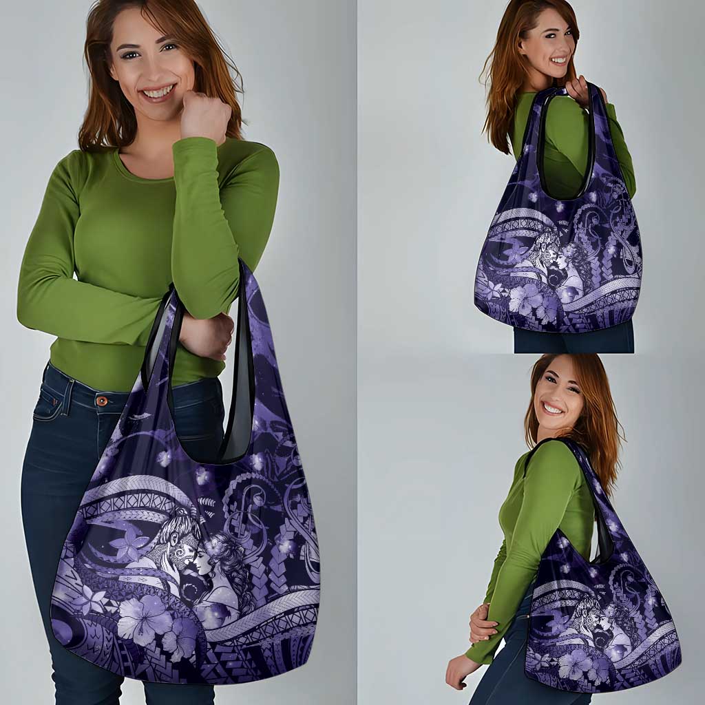 Maori Romantic Valentine Grocery Bag The Hongi Kiss Purple Galaxy