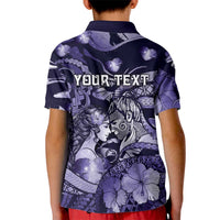 Personalised Maori Romantic Valentine Kid Polo Shirt The Hongi Kiss Purple Galaxy