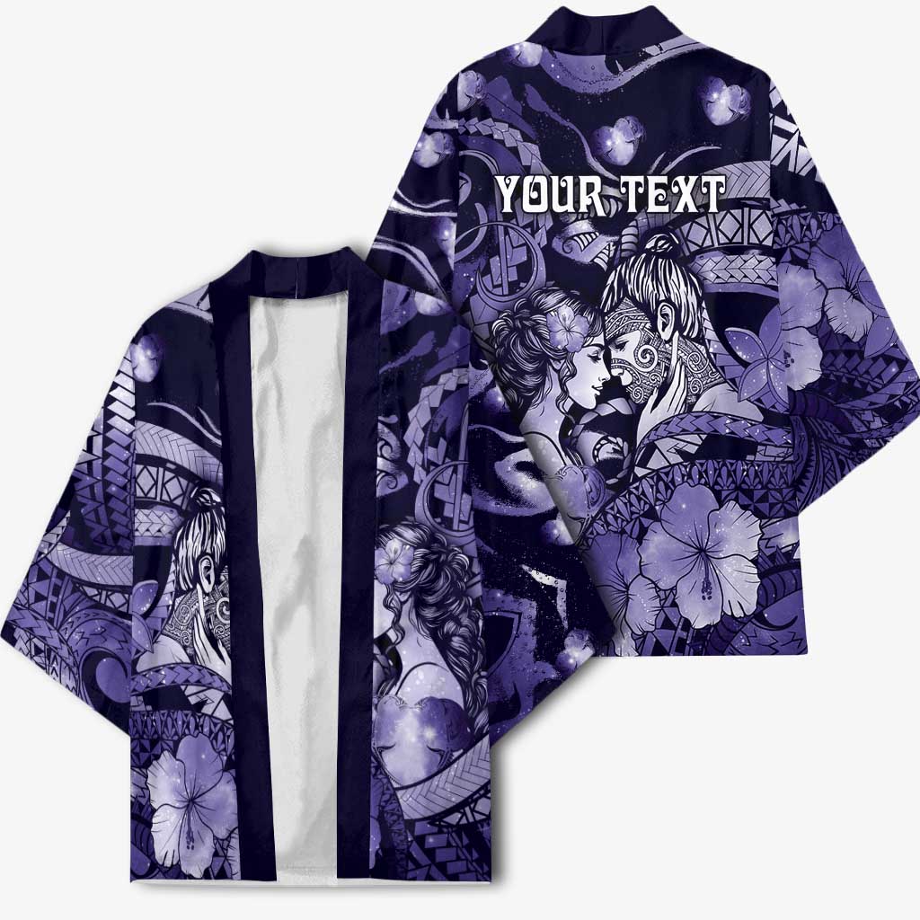 Personalised Maori Romantic Valentine Kimono The Hongi Kiss Purple Galaxy