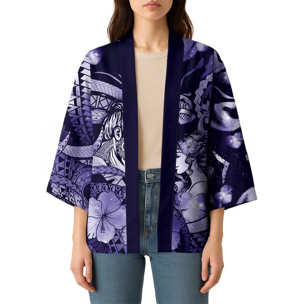 Personalised Maori Romantic Valentine Kimono The Hongi Kiss Purple Galaxy