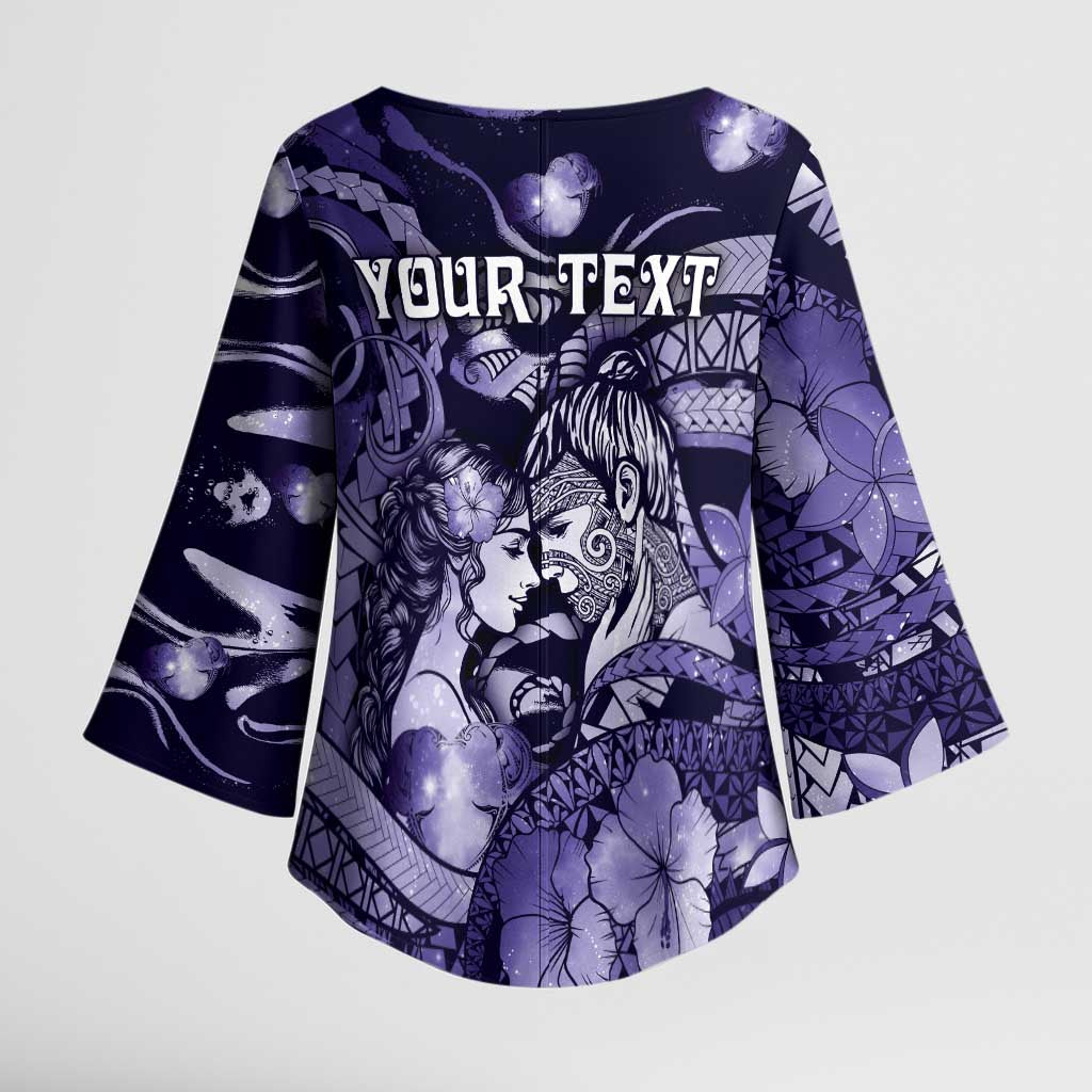 Personalised Maori Romantic Valentine Kimono Sleeve Blouse The Hongi Kiss Purple Galaxy
