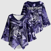 Personalised Maori Romantic Valentine Kimono Sleeve Blouse The Hongi Kiss Purple Galaxy