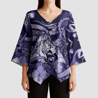 Personalised Maori Romantic Valentine Kimono Sleeve Blouse The Hongi Kiss Purple Galaxy