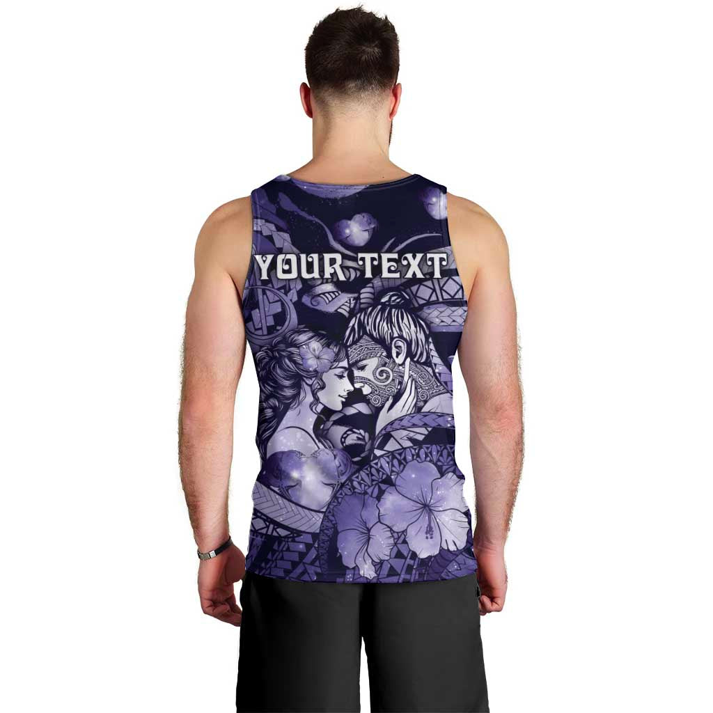 Personalised Maori Romantic Valentine Men Tank Top The Hongi Kiss Purple Galaxy