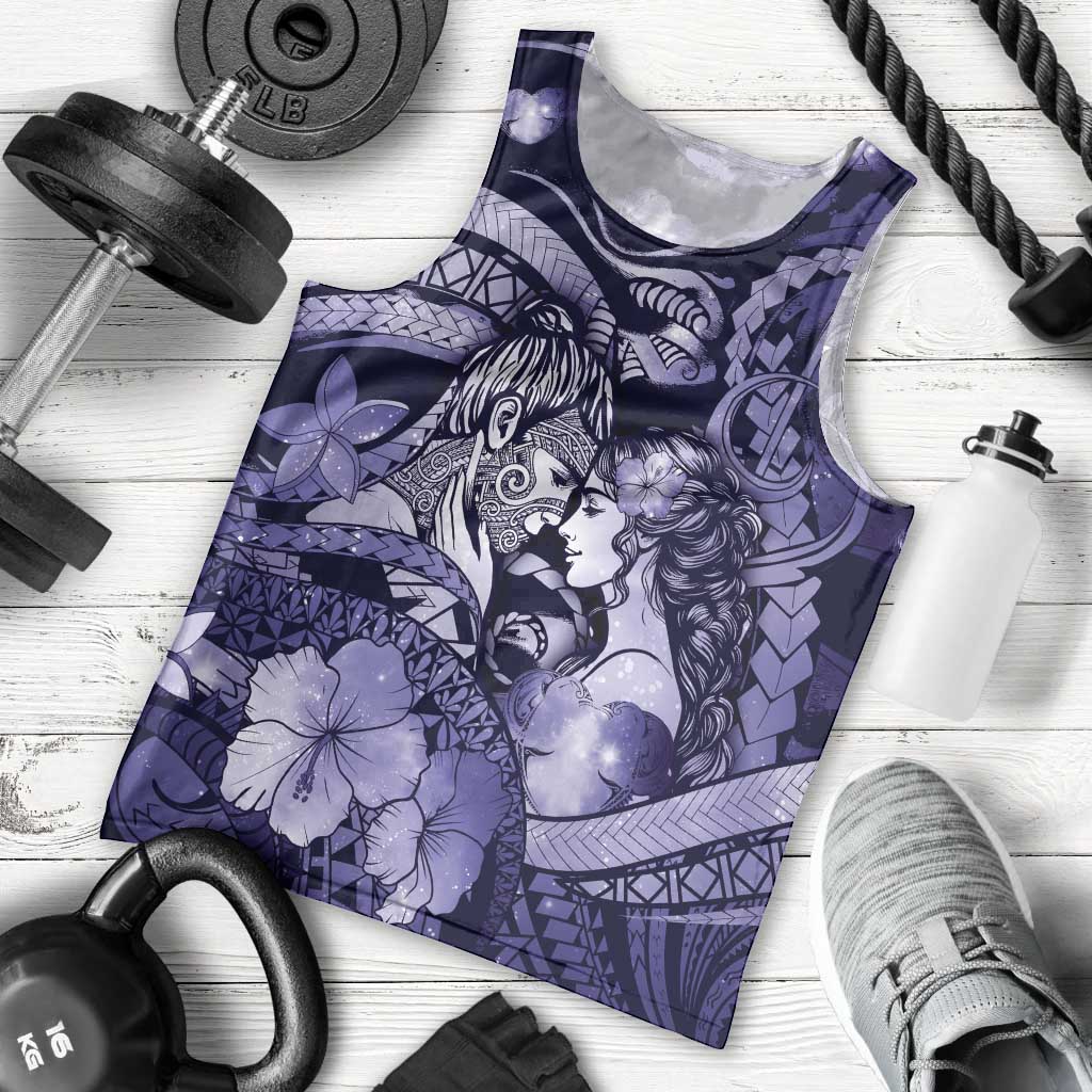 Personalised Maori Romantic Valentine Men Tank Top The Hongi Kiss Purple Galaxy