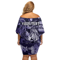 Personalised Maori Romantic Valentine Off Shoulder Short Dress The Hongi Kiss Purple Galaxy