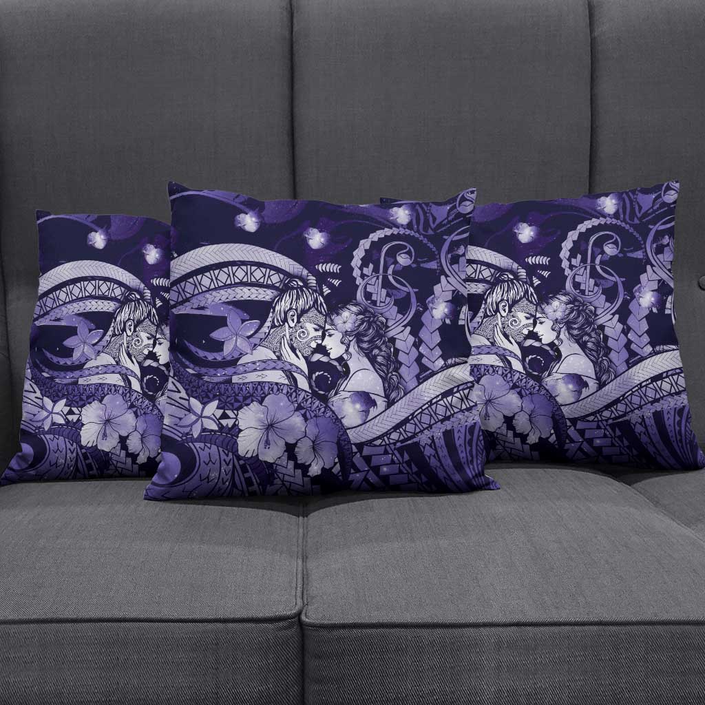 Maori Romantic Valentine Pillow Cover The Hongi Kiss Purple Galaxy