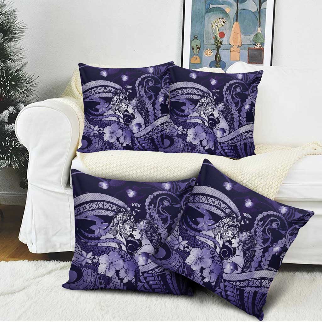 Maori Romantic Valentine Pillow Cover The Hongi Kiss Purple Galaxy
