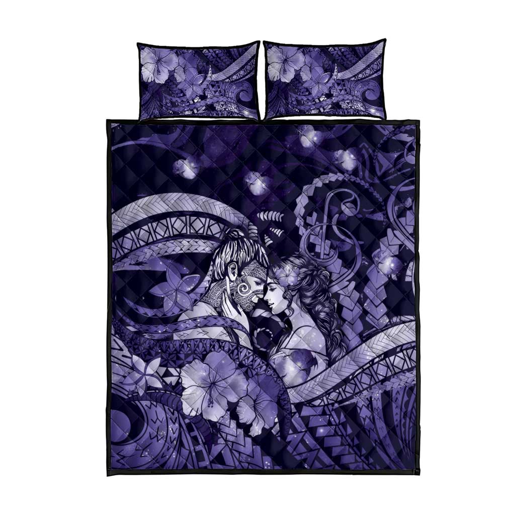 Maori Romantic Valentine Quilt Bed Set The Hongi Kiss Purple Galaxy