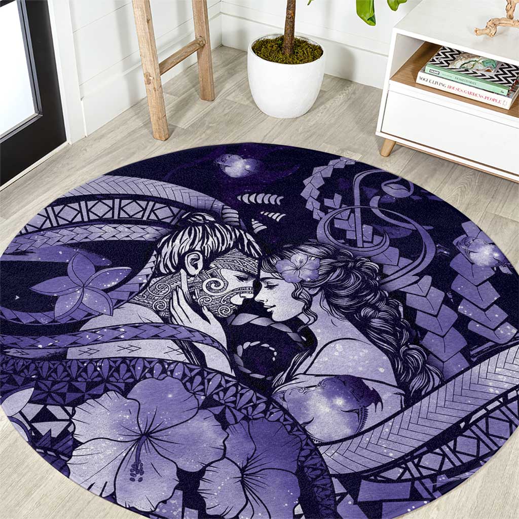 Maori Romantic Valentine Round Carpet The Hongi Kiss Purple Galaxy