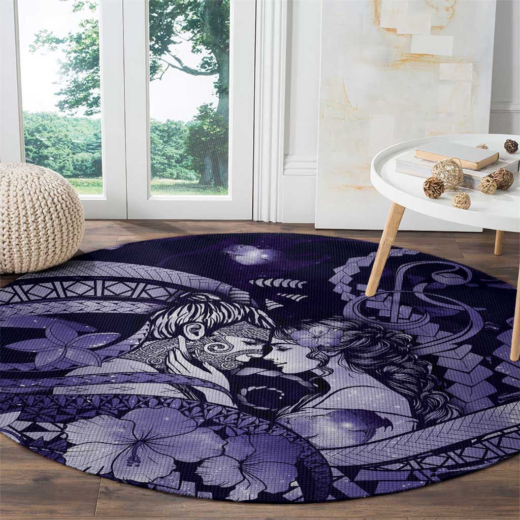 Maori Romantic Valentine Round Carpet The Hongi Kiss Purple Galaxy