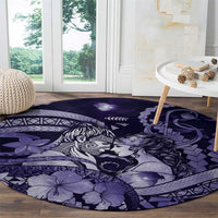 Maori Romantic Valentine Round Carpet The Hongi Kiss Purple Galaxy