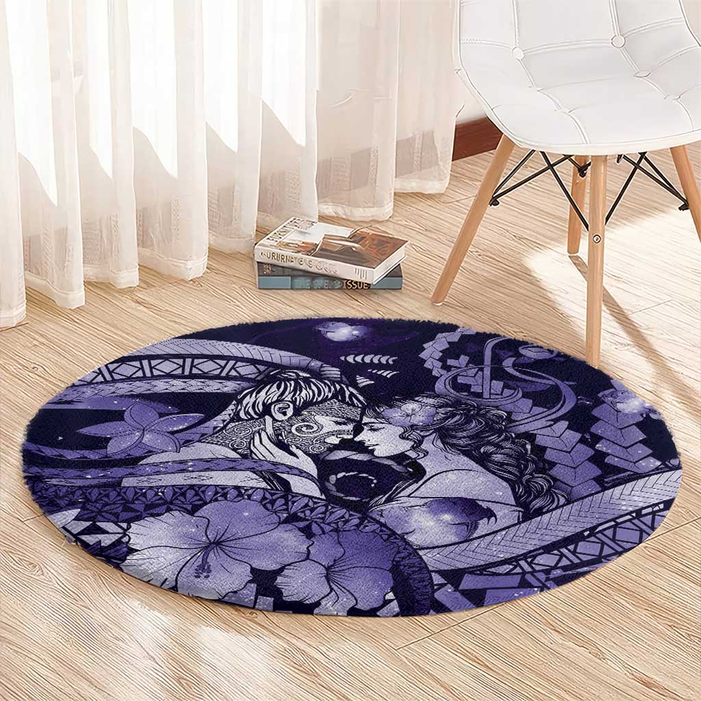 Maori Romantic Valentine Round Carpet The Hongi Kiss Purple Galaxy