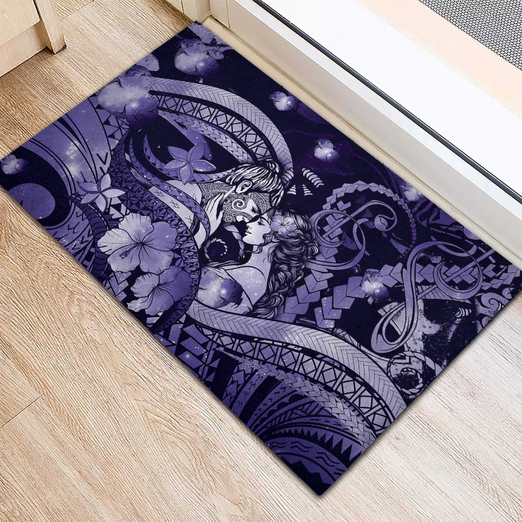 Maori Romantic Valentine Rubber Doormat The Hongi Kiss Purple Galaxy