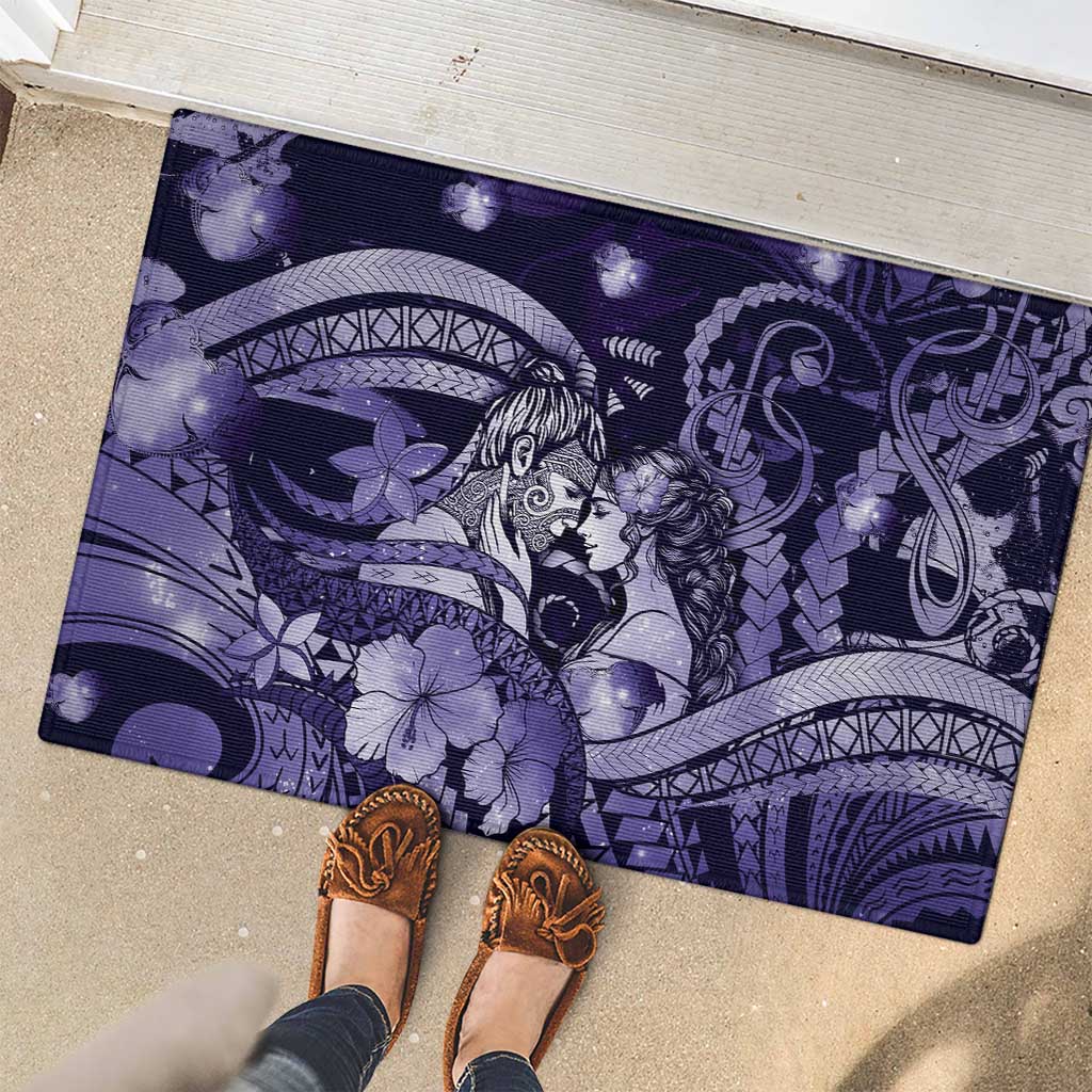 Maori Romantic Valentine Rubber Doormat The Hongi Kiss Purple Galaxy