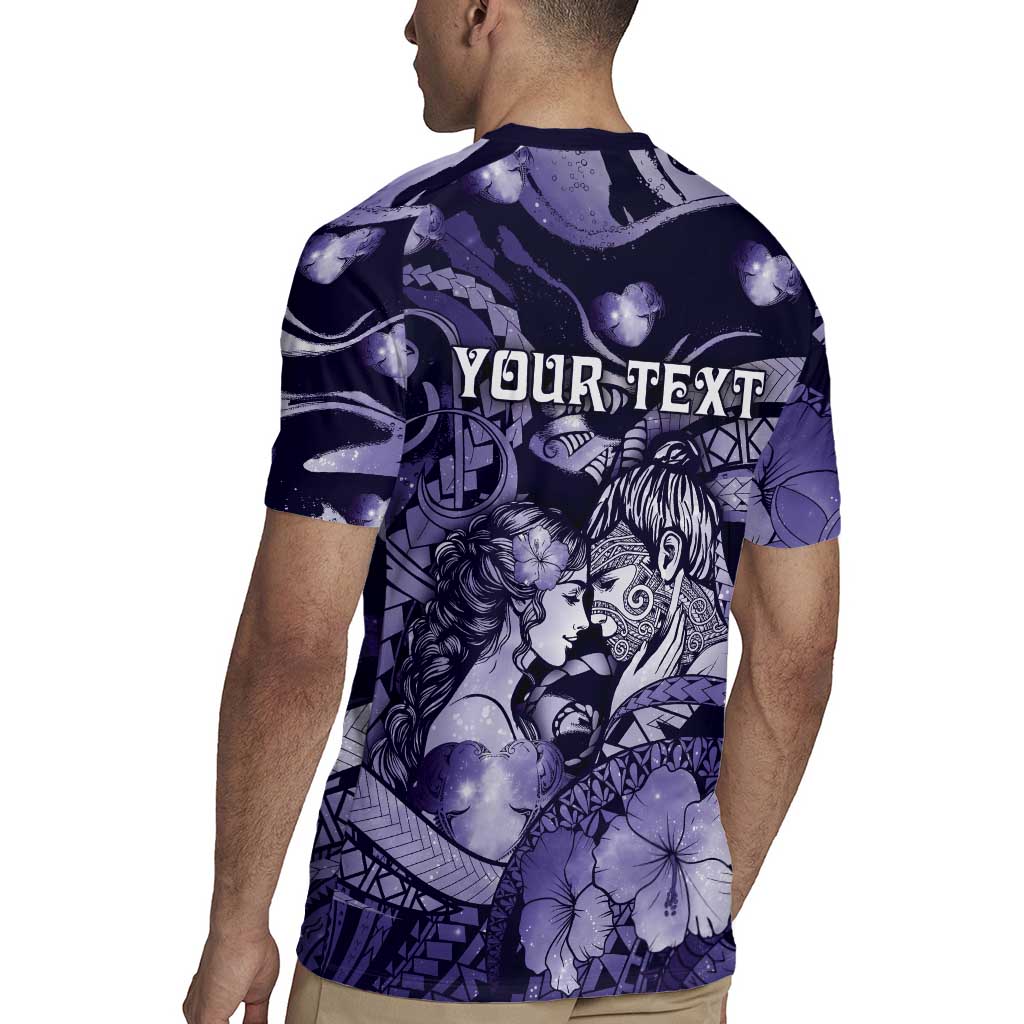 Personalised Maori Romantic Valentine Rugby Jersey The Hongi Kiss Purple Galaxy