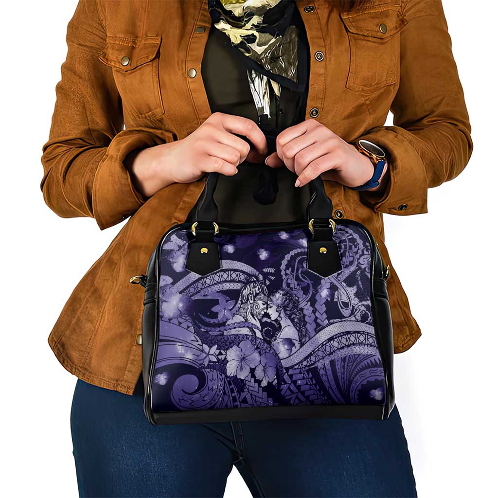 Maori Romantic Valentine Shoulder Handbag The Hongi Kiss Purple Galaxy