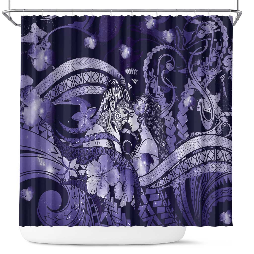Maori Romantic Valentine Shower Curtain The Hongi Kiss Purple Galaxy