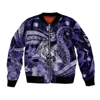 Personalised Maori Romantic Valentine Sleeve Zip Bomber Jacket The Hongi Kiss Purple Galaxy DT05 Unisex Purple - Polynesian Pride
