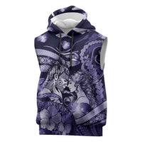 Personalised Maori Romantic Valentine Sleeveless Hoodie The Hongi Kiss Purple Galaxy