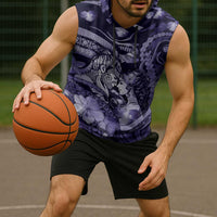 Personalised Maori Romantic Valentine Sleeveless Hoodie The Hongi Kiss Purple Galaxy