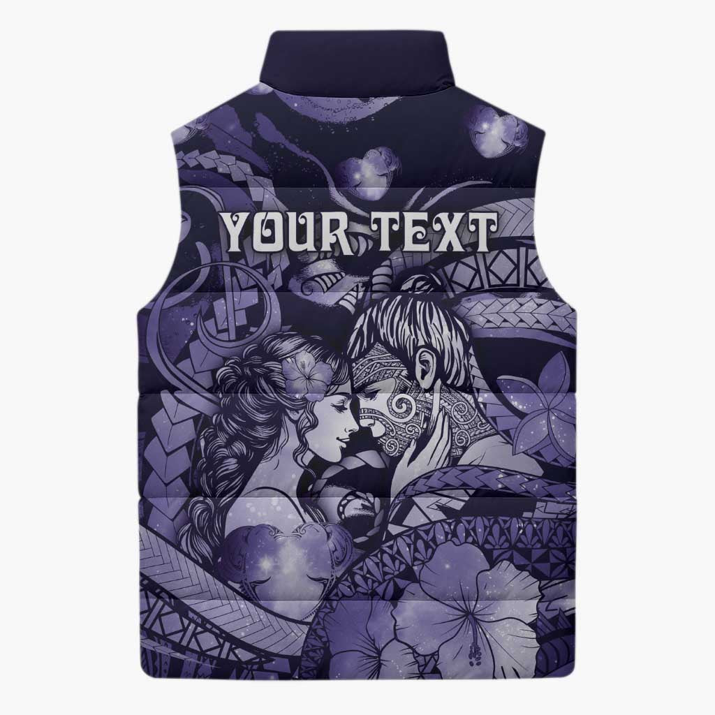 Personalised Maori Romantic Valentine Sleeveless Puffer Jacket The Hongi Kiss Purple Galaxy