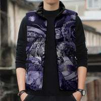 Personalised Maori Romantic Valentine Sleeveless Puffer Jacket The Hongi Kiss Purple Galaxy