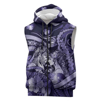 Personalised Maori Romantic Valentine Sleeveless Zip Hoodie The Hongi Kiss Purple Galaxy