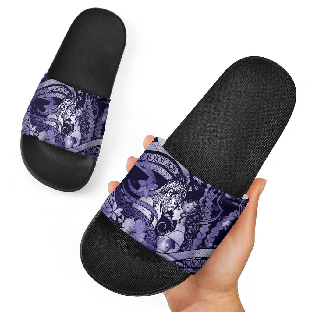 Maori Romantic Valentine Slide Sandals The Hongi Kiss Purple Galaxy DT05 - Polynesian Pride