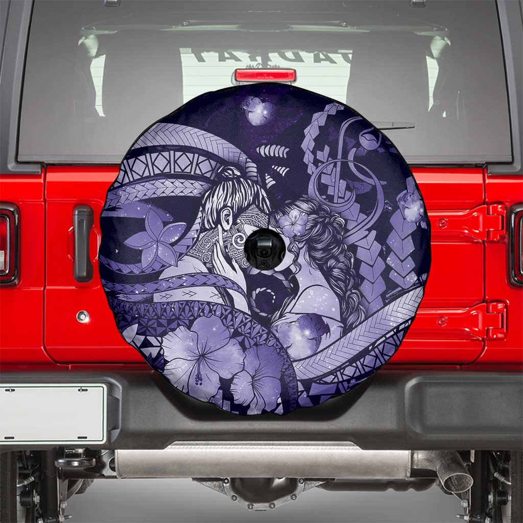 Maori Romantic Valentine Spare Tire Cover The Hongi Kiss Purple Galaxy