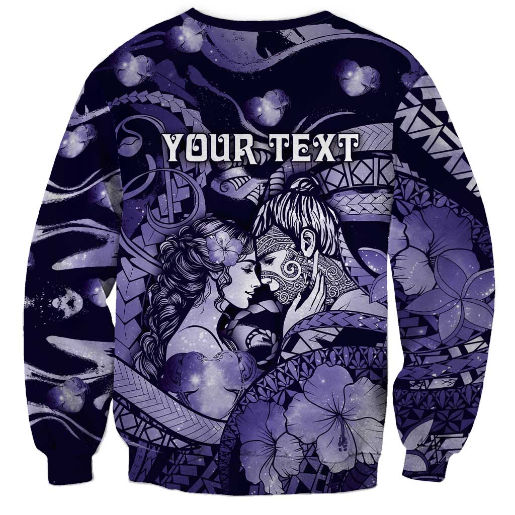 Personalised Maori Romantic Valentine Sweatshirt The Hongi Kiss Purple Galaxy