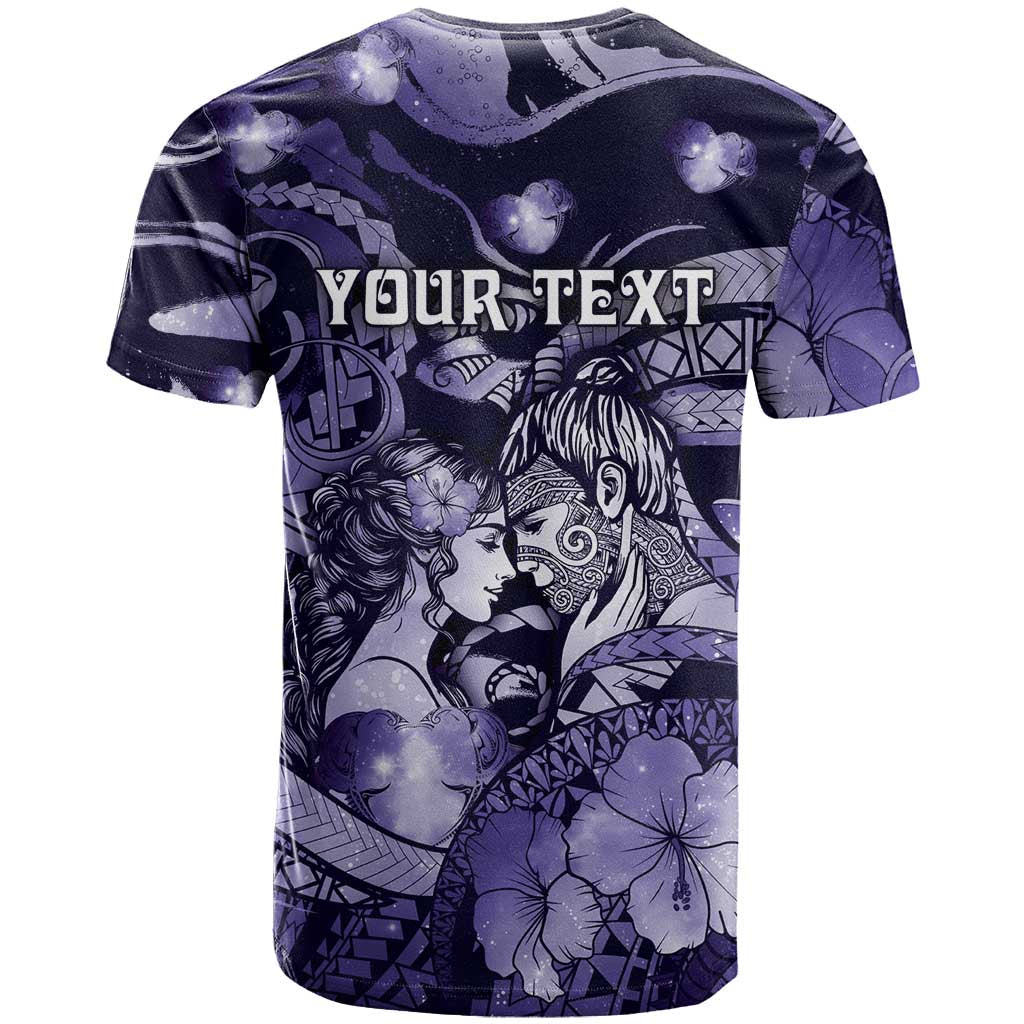 Personalised Maori Romantic Valentine T Shirt The Hongi Kiss Purple Galaxy