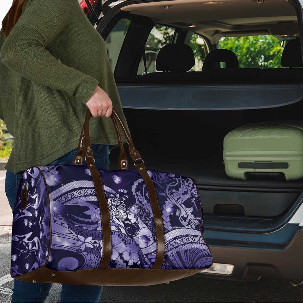 Maori Romantic Valentine Travel Bag The Hongi Kiss Purple Galaxy