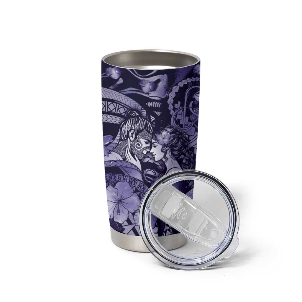Personalised Maori Romantic Valentine Tumbler Cup The Hongi Kiss Purple Galaxy