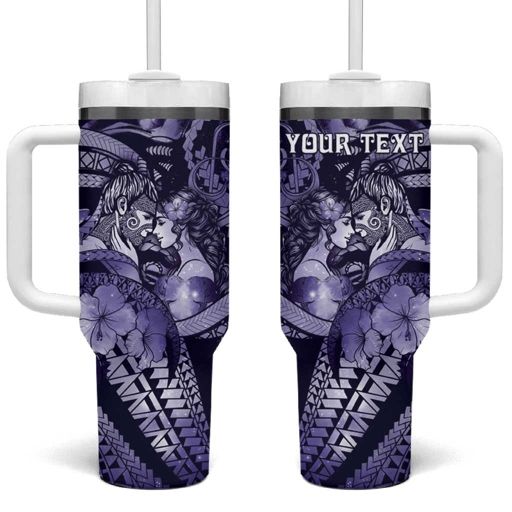 Personalised Maori Romantic Valentine Tumbler With Handle The Hongi Kiss Purple Galaxy DT05 One Size: 40 oz Purple - Polynesian Pride