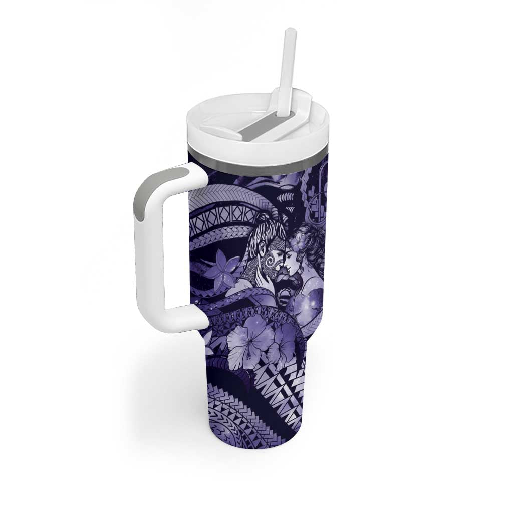 Personalised Maori Romantic Valentine Tumbler With Handle The Hongi Kiss Purple Galaxy
