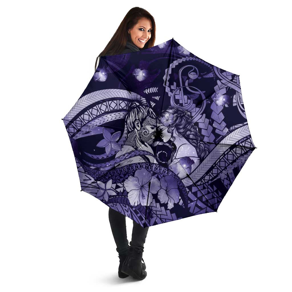 Maori Romantic Valentine Umbrella The Hongi Kiss Purple Galaxy