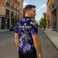 Personalised Maori Romantic Valentine Zipper Polo Shirt The Hongi Kiss Purple Galaxy